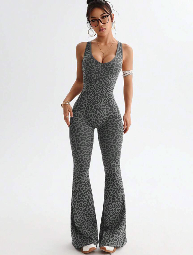 Leopard Print Seamless Yoga Jumpsuit