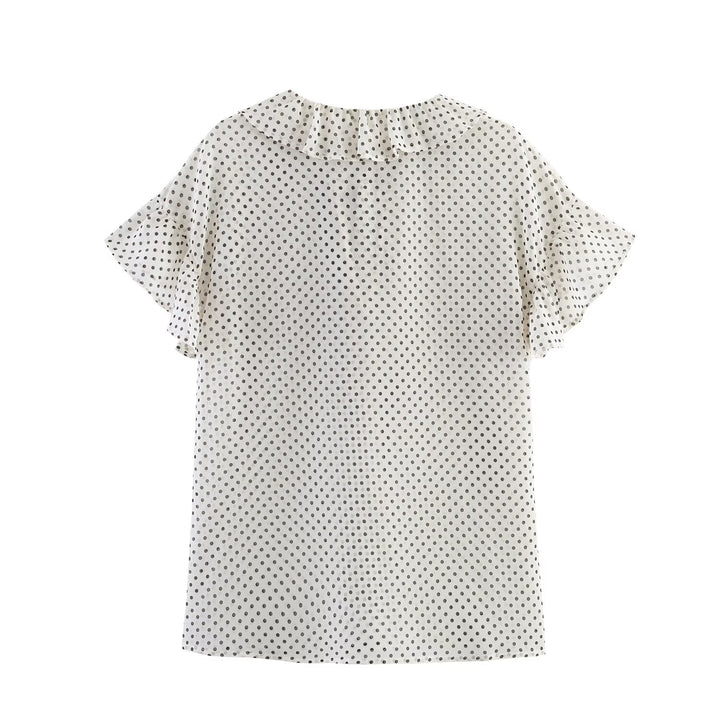 Polka Dot Bow Tie Short Sleeve Blouse