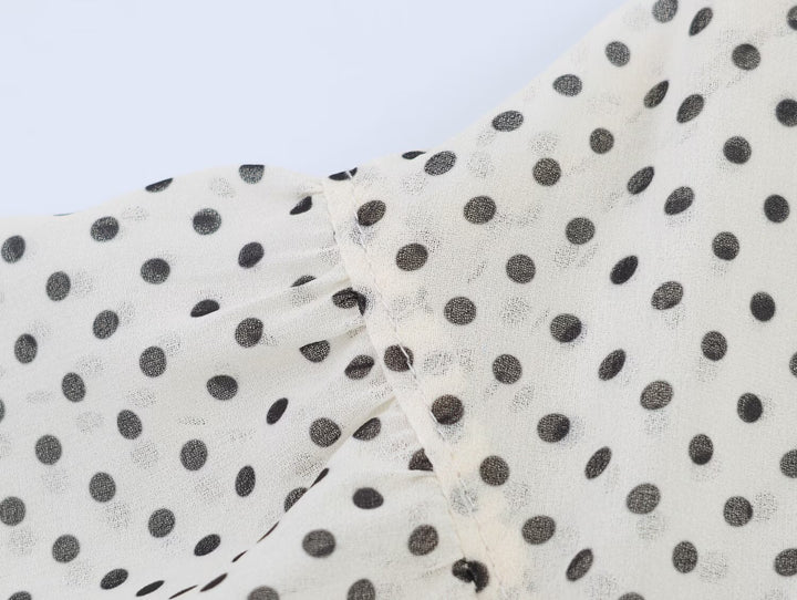 Polka Dot Bow Tie Short Sleeve Blouse