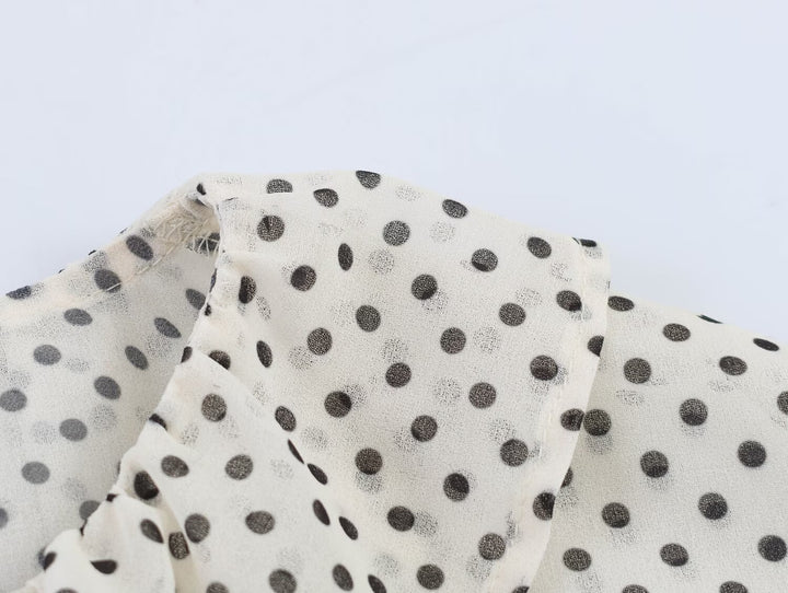 Polka Dot Bow Tie Short Sleeve Blouse