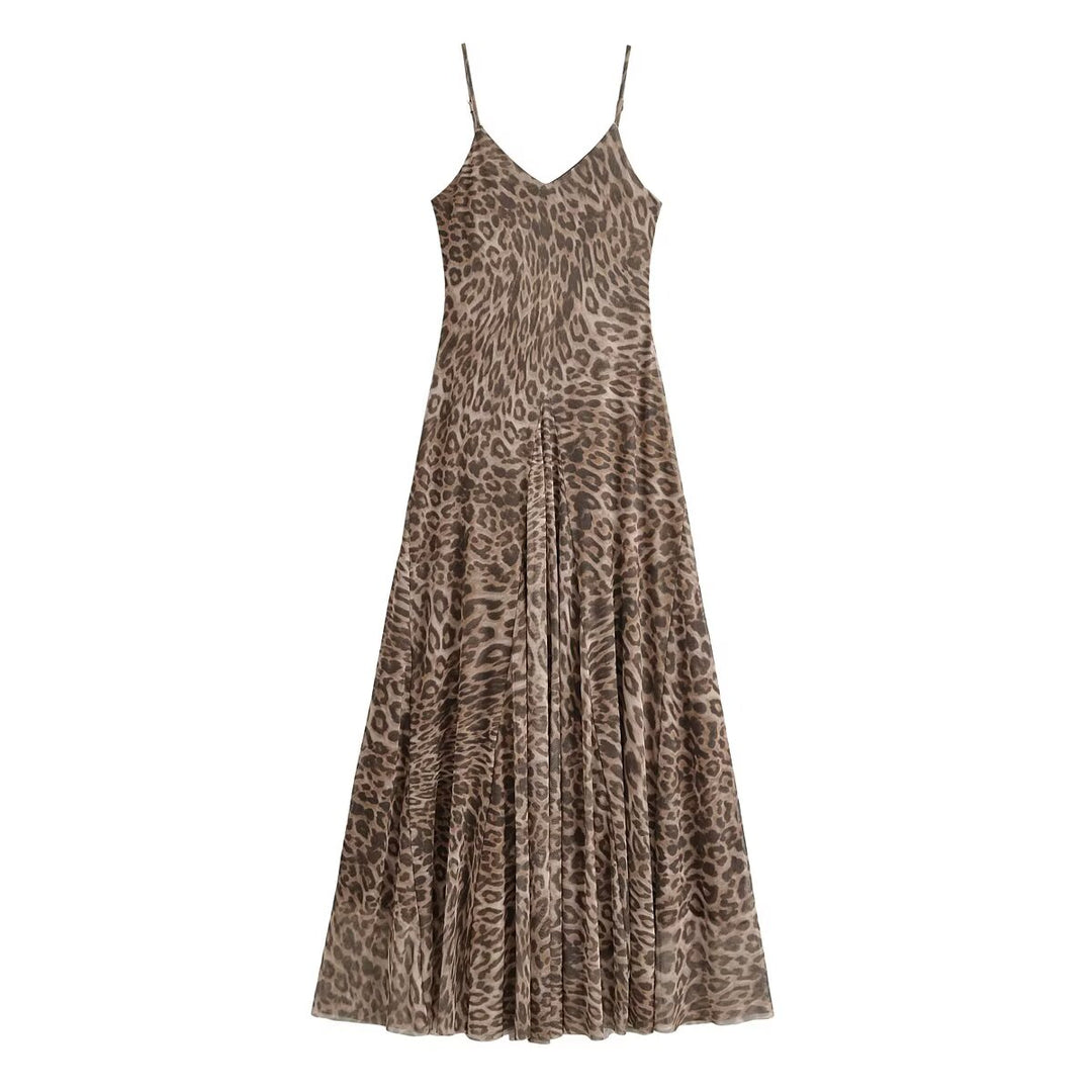 Leopard Print Open Back Maxi Dress