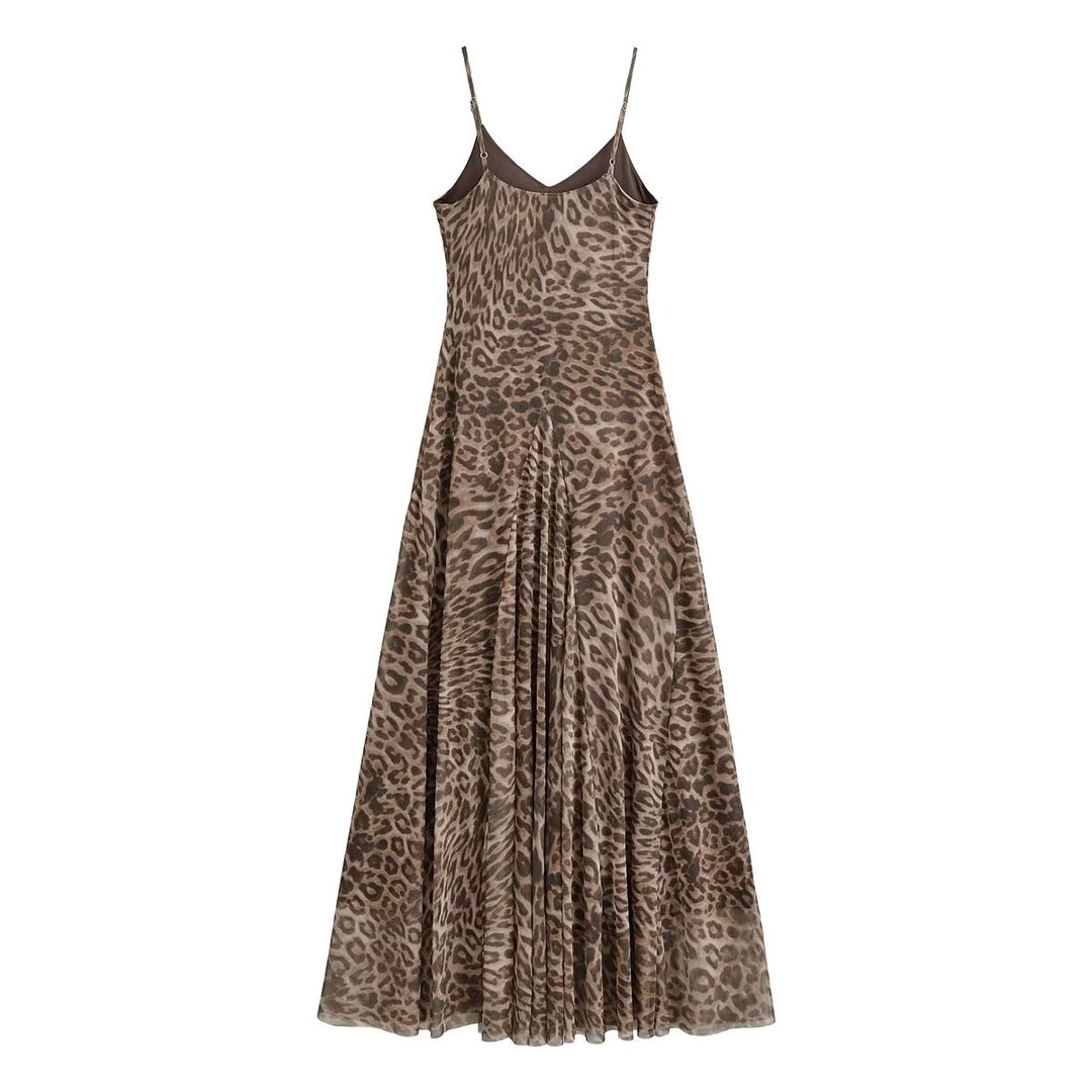 Leopard Print Open Back Maxi Dress