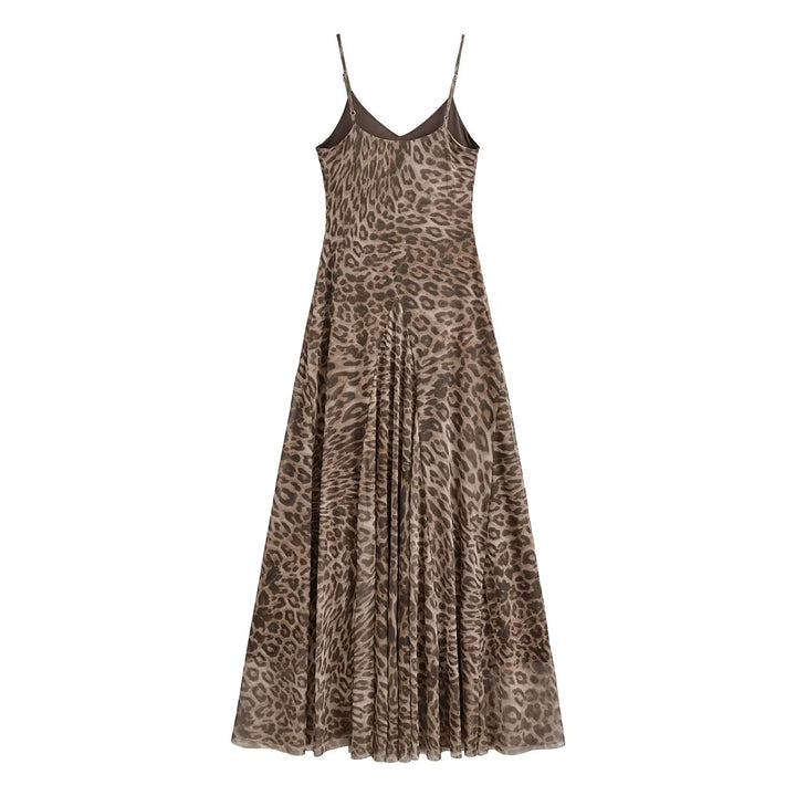 Leopard Print Open Back Maxi Dress