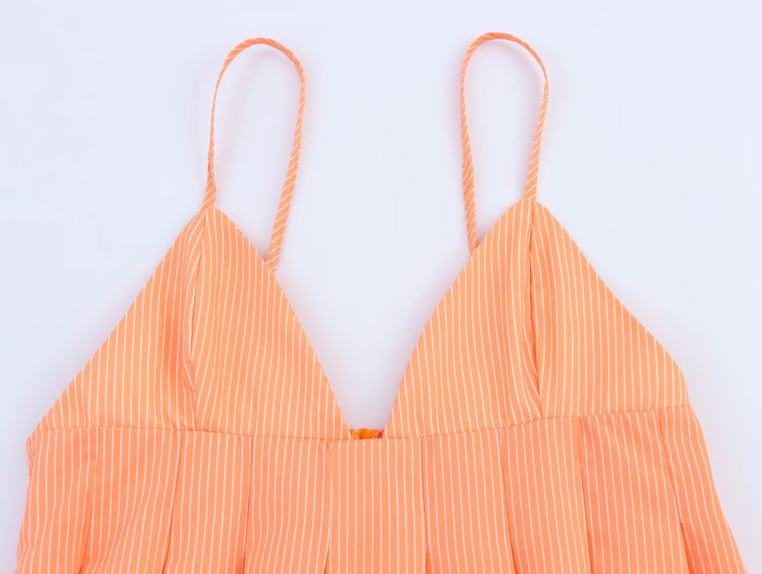 Striped V Neck Sleeveless Crop Top