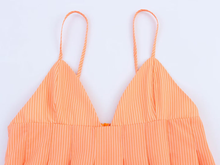Striped V Neck Sleeveless Crop Top
