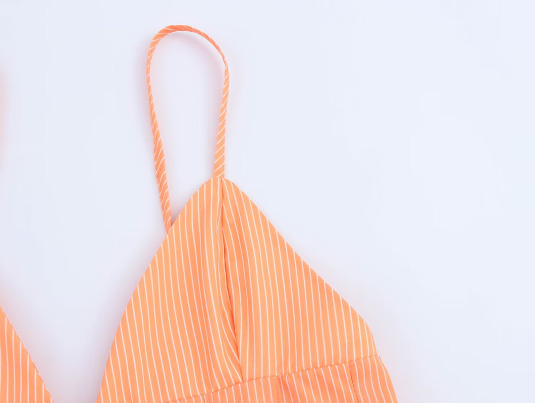 Striped V Neck Sleeveless Crop Top
