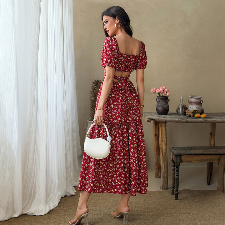 French Floral Puff Sleeve Dress