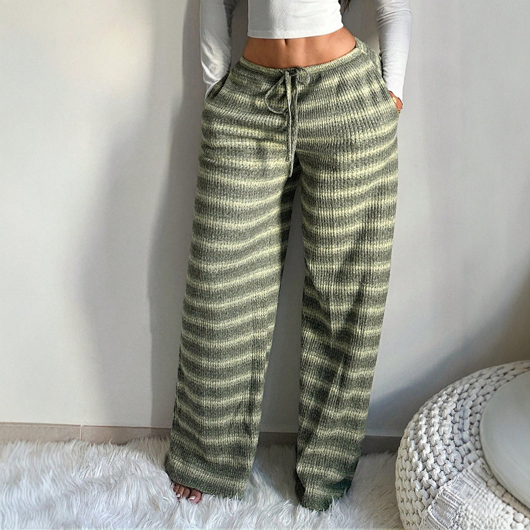 Straight Leg Striped Casual Trousers