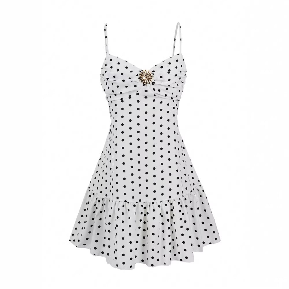 Polka Dot Ruffle Hem Sling Mini Dress