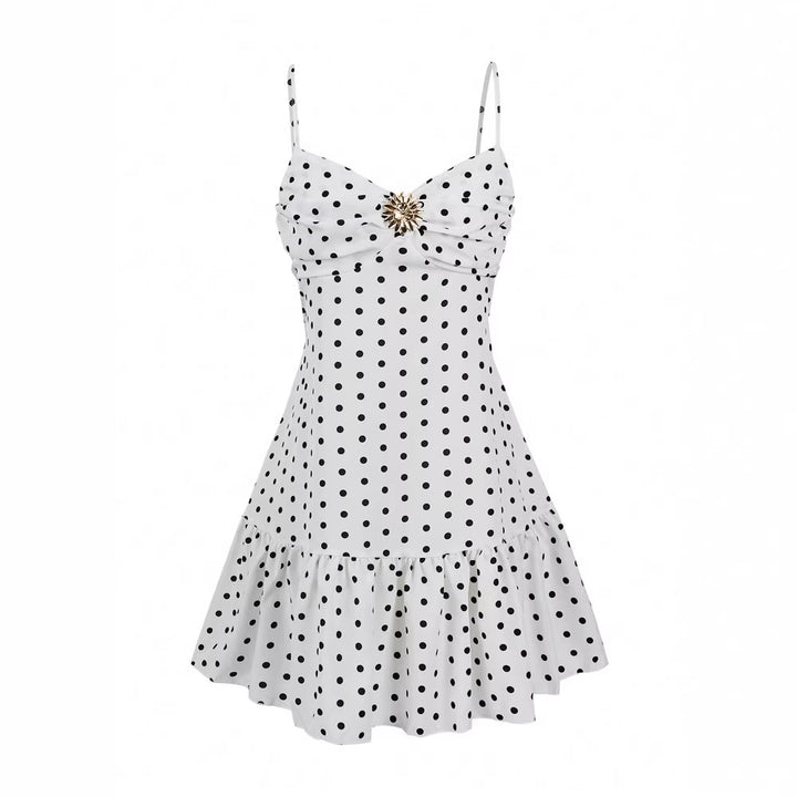 Polka Dot Ruffle Hem Sling Mini Dress