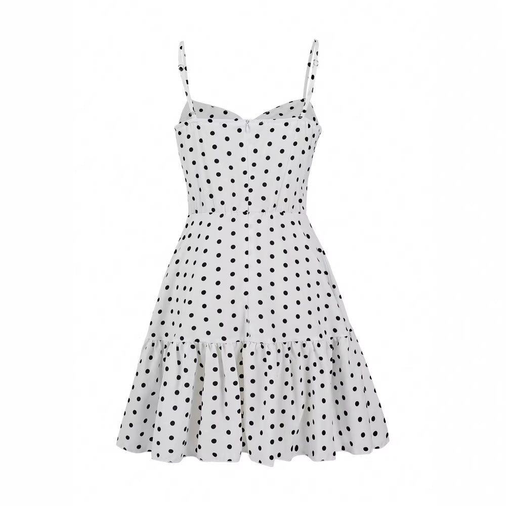 Polka Dot Ruffle Hem Sling Mini Dress