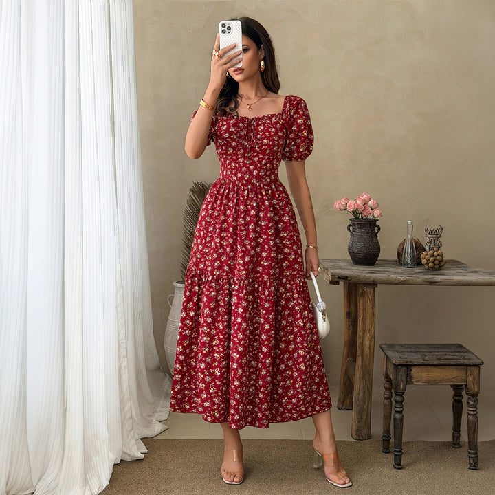 French Floral Puff Sleeve Dress