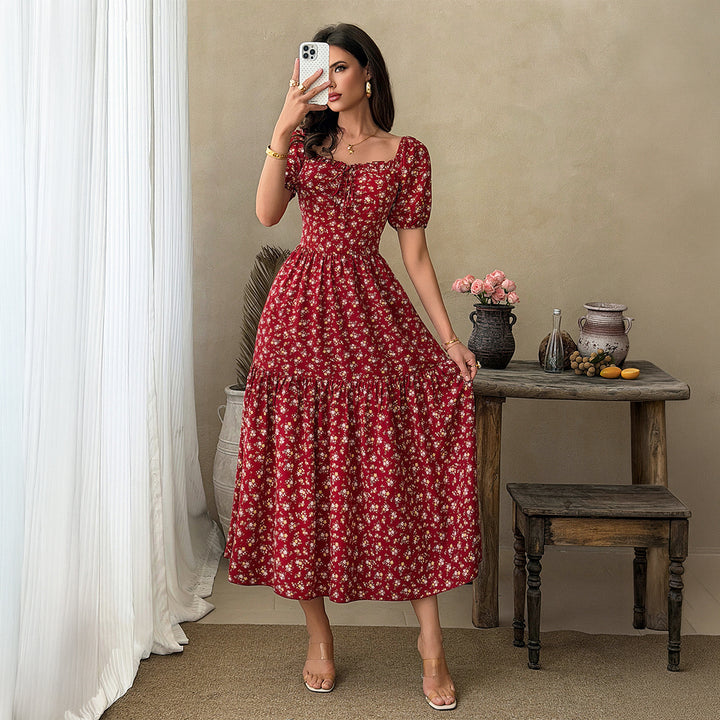 French Floral Puff Sleeve Dress