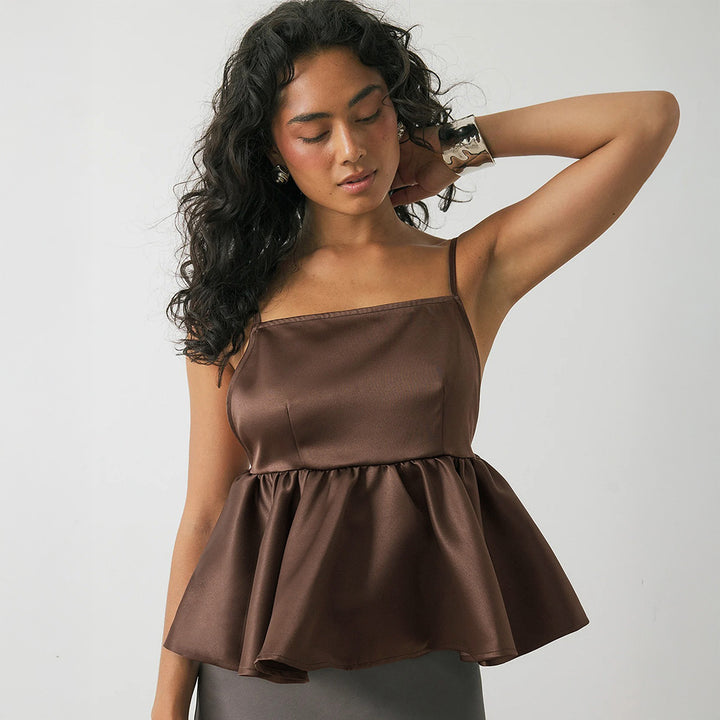 Satin Backless Ruffle Cami Top